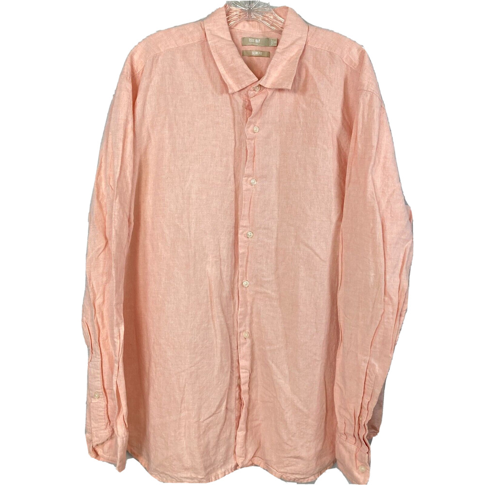 Isle Bay Linens Shirt Mens‎ Sz XXL Light Pink Peach Slim Fit Button Down